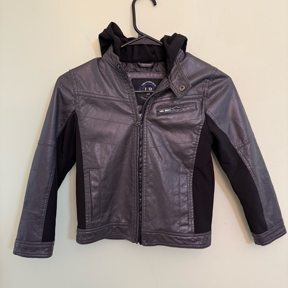Urban Republic Kids Gray and Black faux leather Jacket youth size 7 hooded - Picture 1 of 9